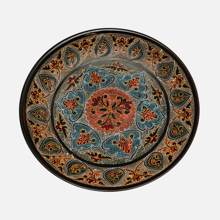 Unik handgjord dekorativ tallrik från Uzbekistan, 32 cm, droppteknik